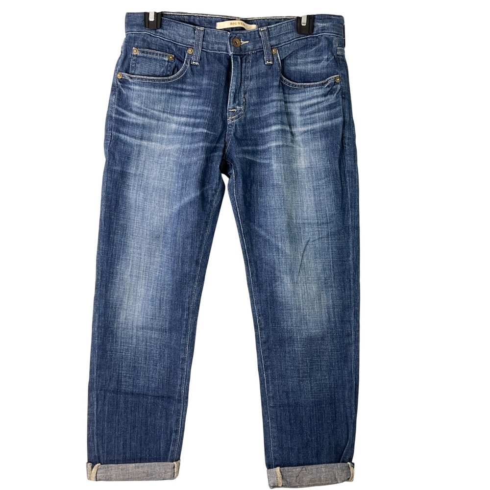 Big‎ Star Womens Mid Rise Cuffed Skinny Dark Blue Denim Cropped Jeans Retro 26